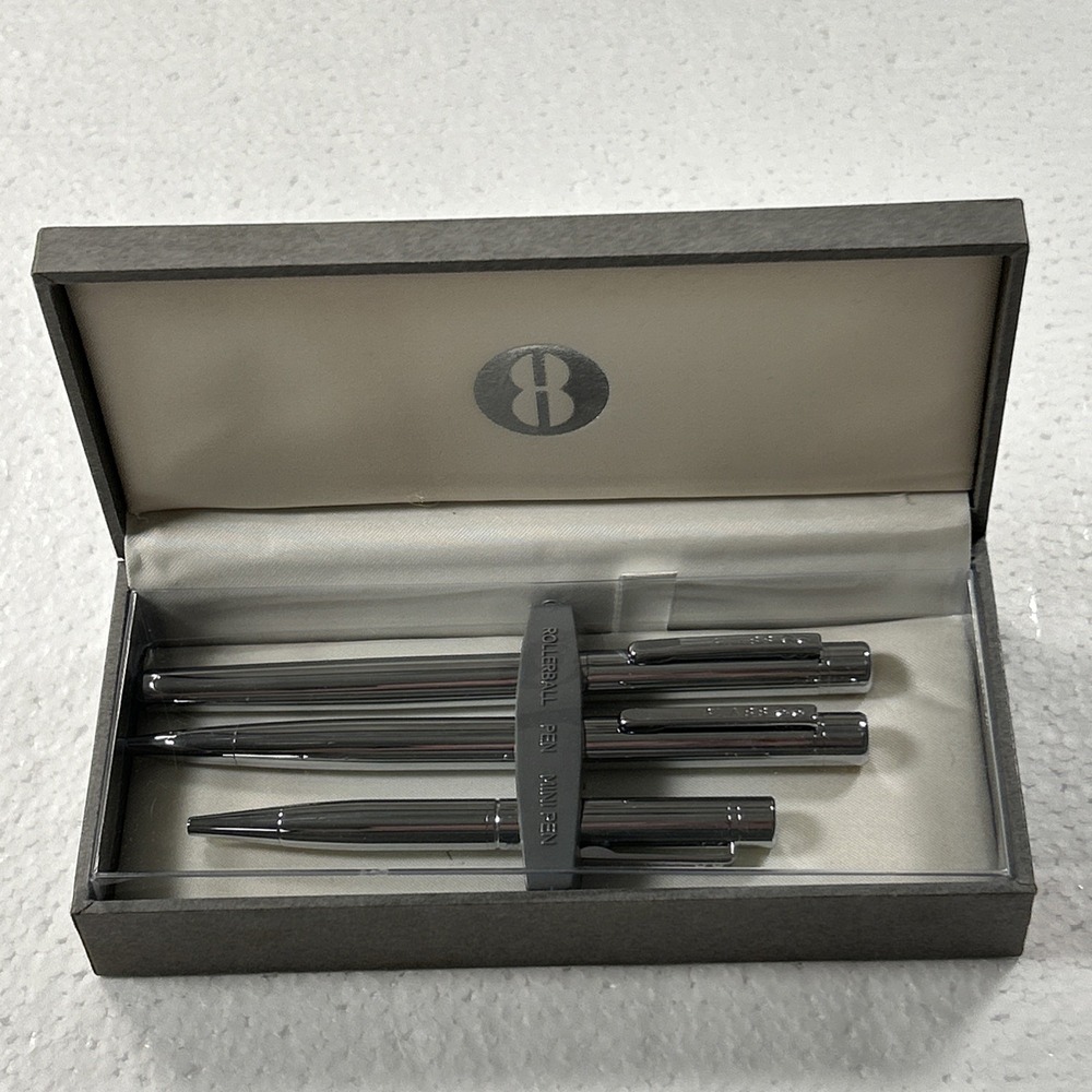 Vintage Bill Blass Aero Trio 3-Pen Set Silver Pen/Rollerball/Mini Pen BB0149-1